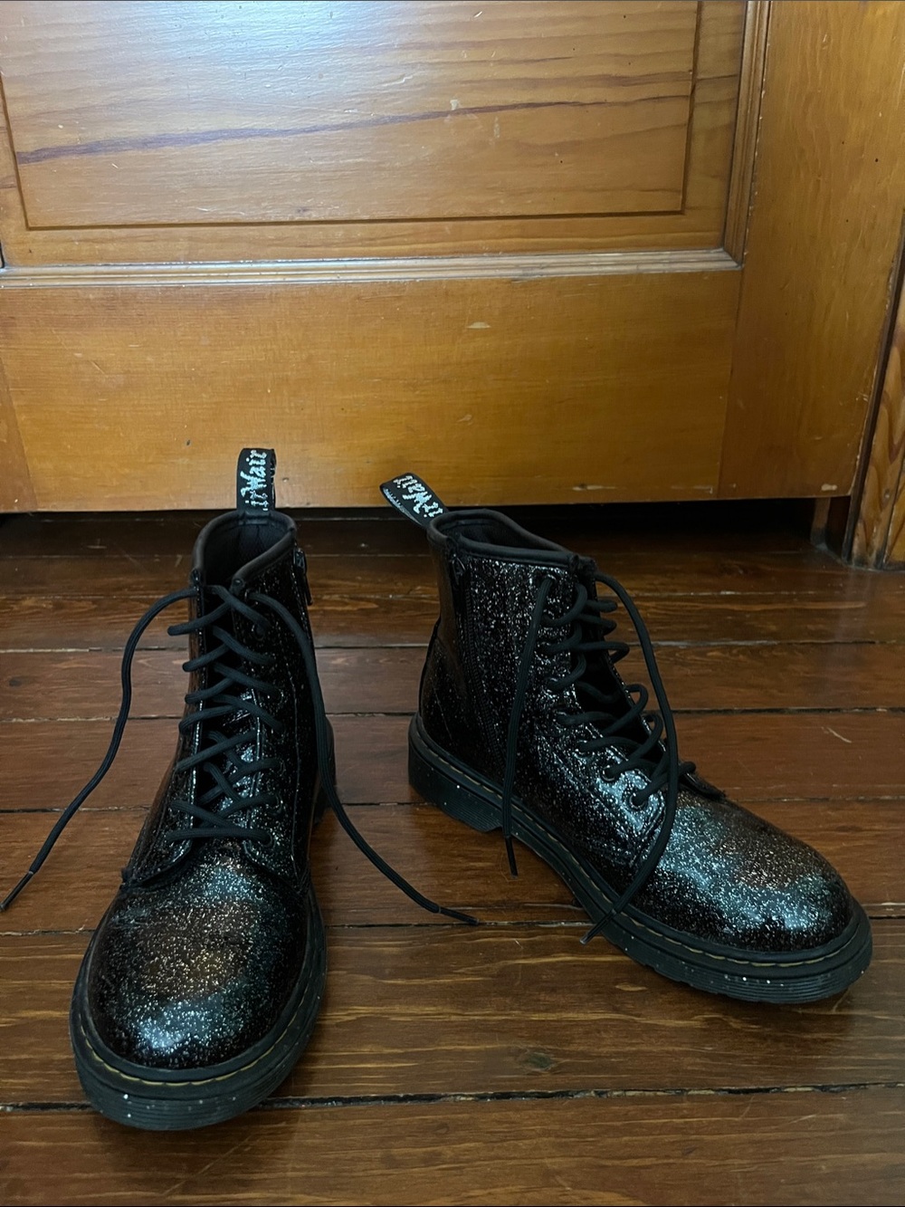 Dr. Martens Kids Black Glitter Lace-Up Boots